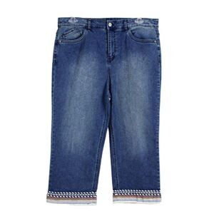 Cropped Jeans Embroidered Fringed Hem Coastal Grandma Grandmacore Sz 16 Average